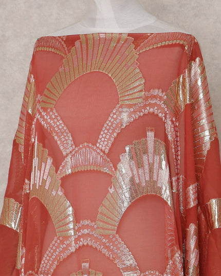 Terracotta Coral Silk Chiffon Dirac Fabric Piece