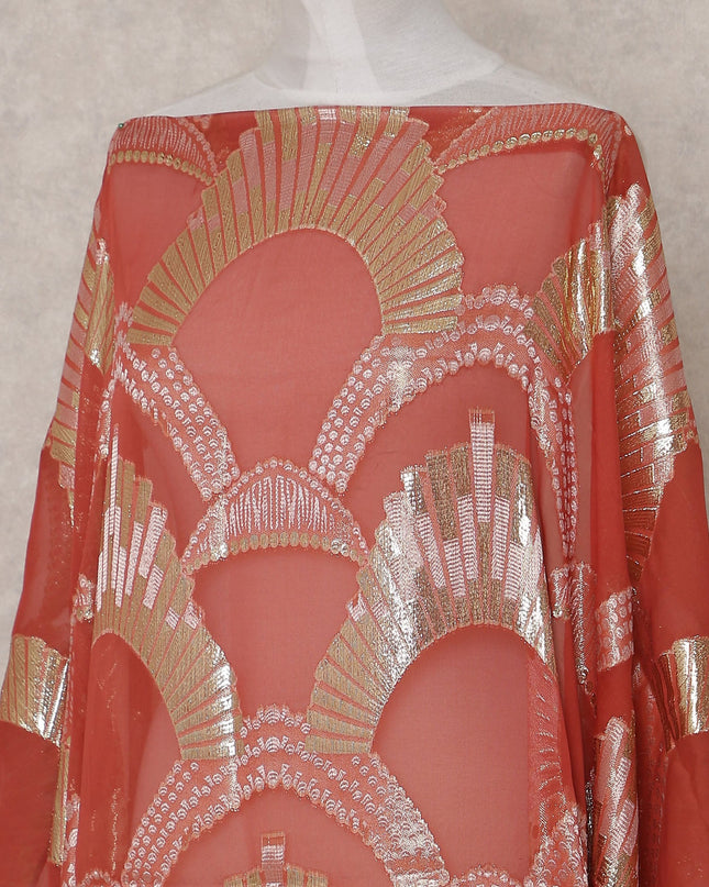 Terracotta Coral Silk Chiffon Dirac Fabric Piece