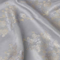 Silver Grey Metallic Floral Botanical Printed Pure Silk Crepe Fabric Soft Draping Lightweight Dress Material 140 Cms Width India Origin-D28820 Regal Fabrics