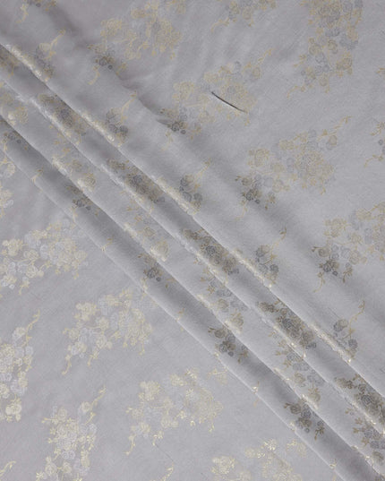 Silver Grey Metallic Floral Botanical Printed Pure Silk Crepe Fabric Soft Draping Lightweight Dress Material 140 Cms Width India Origin-D28820 Regal Fabrics