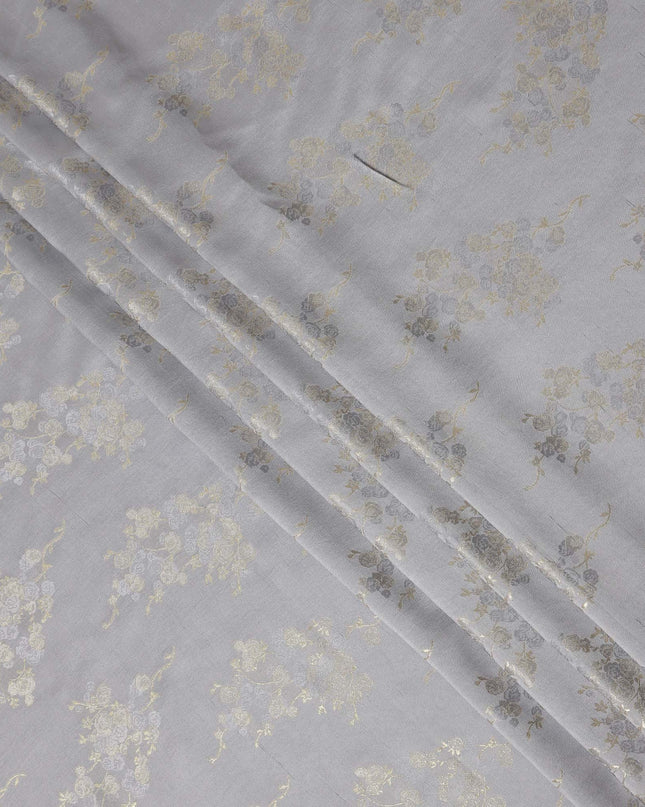 Silver Grey Metallic Floral Botanical Printed Pure Silk Crepe Fabric Soft Draping Lightweight Dress Material 140 Cms Width India Origin-D28820 Regal Fabrics