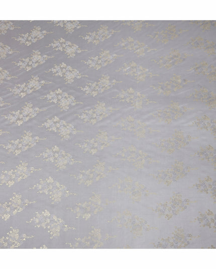 Silver Grey Metallic Floral Botanical Printed Pure Silk Crepe Fabric Soft Draping Lightweight Dress Material 140 Cms Width India Origin-D28820 Regal Fabrics