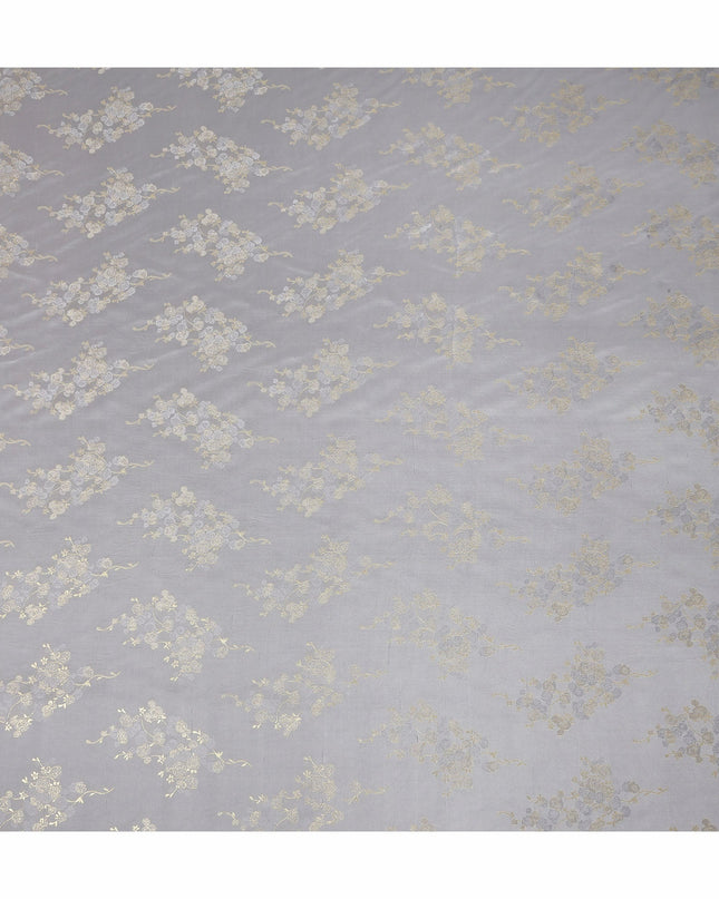 Silver Grey Metallic Floral Botanical Printed Pure Silk Crepe Fabric Soft Draping Lightweight Dress Material 140 Cms Width India Origin-D28820 Regal Fabrics