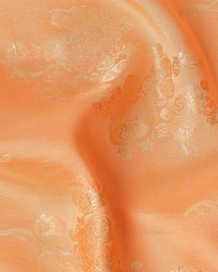 Peach Orange Metallic Floral Botanical Printed Pure Silk Crepe Fabric Soft Draping Lightweight Dress Material 140 Cms Width India Origin-D28821 Regal Fabrics