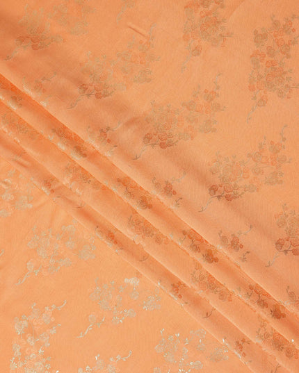 Peach Orange Metallic Floral Botanical Printed Pure Silk Crepe Fabric Soft Draping Lightweight Dress Material 140 Cms Width India Origin-D28821 Regal Fabrics