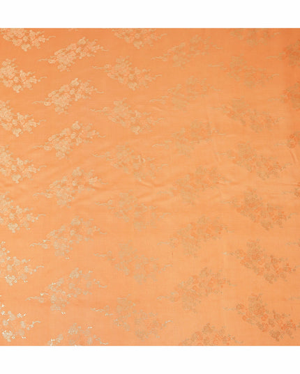 Peach Orange Metallic Floral Botanical Printed Pure Silk Crepe Fabric Soft Draping Lightweight Dress Material 140 Cms Width India Origin-D28821 Regal Fabrics