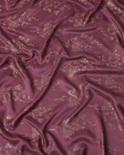 Wine Maroon Metallic Floral Botanical Printed Pure Silk Crepe Fabric Soft Draping Lightweight Dress Material 140 Cms Width India Origin-D28822 Regal Fabrics