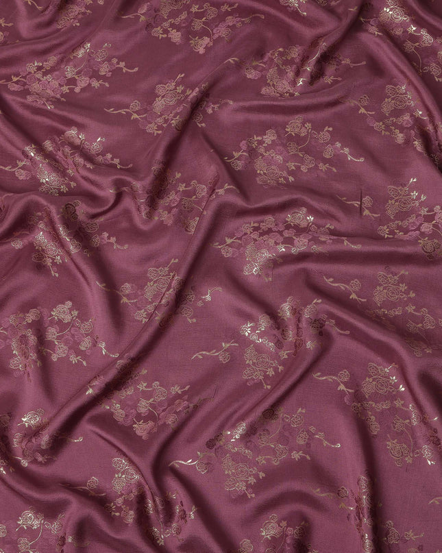 Wine Maroon Metallic Floral Botanical Printed Pure Silk Crepe Fabric Soft Draping Lightweight Dress Material 140 Cms Width India Origin-D28822 Regal Fabrics