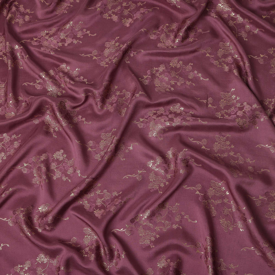 Wine Maroon Metallic Floral Botanical Printed Pure Silk Crepe Fabric Soft Draping Lightweight Dress Material 140 Cms Width India Origin-D28822 Regal Fabrics