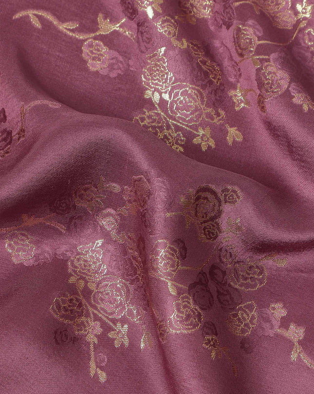 Wine Maroon Metallic Floral Botanical Printed Pure Silk Crepe Fabric Soft Draping Lightweight Dress Material 140 Cms Width India Origin-D28822 Regal Fabrics