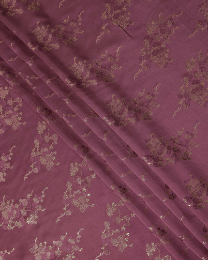 Wine Maroon Metallic Floral Botanical Printed Pure Silk Crepe Fabric Soft Draping Lightweight Dress Material 140 Cms Width India Origin-D28822 Regal Fabrics