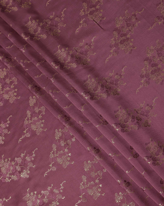 Wine Maroon Metallic Floral Botanical Printed Pure Silk Crepe Fabric Soft Draping Lightweight Dress Material 140 Cms Width India Origin-D28822 Regal Fabrics
