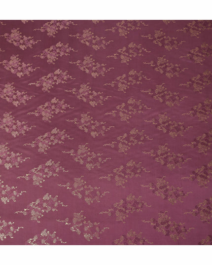 Wine Maroon Metallic Floral Botanical Printed Pure Silk Crepe Fabric Soft Draping Lightweight Dress Material 140 Cms Width India Origin-D28822 Regal Fabrics