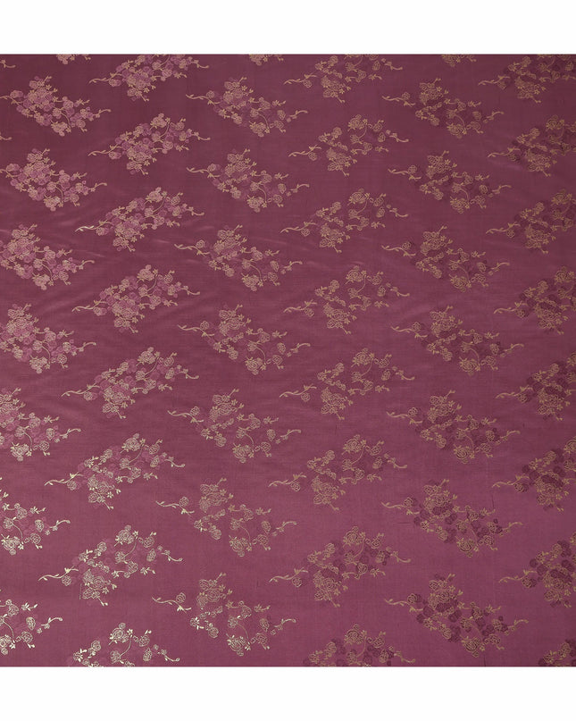 Wine Maroon Metallic Floral Botanical Printed Pure Silk Crepe Fabric Soft Draping Lightweight Dress Material 140 Cms Width India Origin-D28822 Regal Fabrics