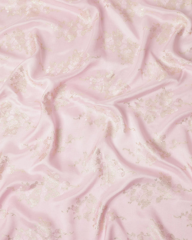 Baby Pink Metallic Floral Botanical Printed Pure Silk Crepe Fabric Soft Draping Lightweight Dress Material 140 Cms Width India Origin-D28823 Regal Fabrics