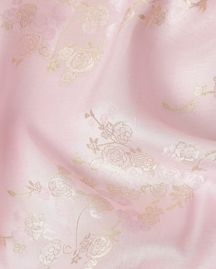 Baby Pink Metallic Floral Botanical Printed Pure Silk Crepe Fabric Soft Draping Lightweight Dress Material 140 Cms Width India Origin-D28823 Regal Fabrics