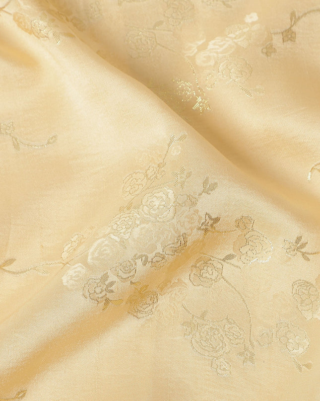 Champagne Gold Metallic Floral Botanical Printed Pure Silk Crepe Fabric Soft Draping Lightweight Dress Material 140 Cms Width India Origin-D28824 Regal Fabrics