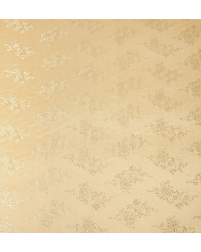 Champagne Gold Metallic Floral Botanical Printed Pure Silk Crepe Fabric Soft Draping Lightweight Dress Material 140 Cms Width India Origin-D28824 Regal Fabrics