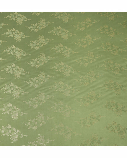 Olive Green Metallic Floral Botanical Printed Pure Silk Crepe Fabric Soft Draping Lightweight Dress Material 140 Cms Width India Origin-D28825 Regal Fabrics