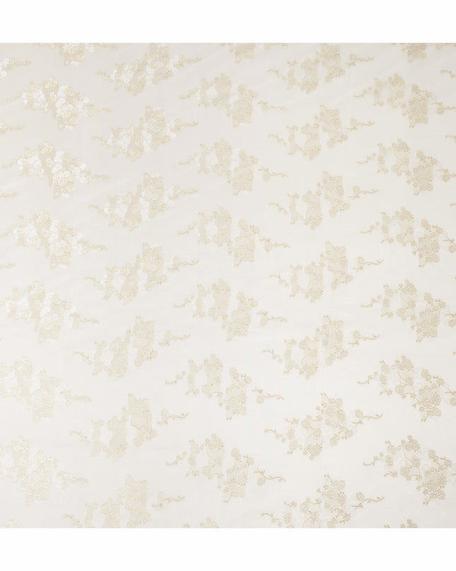 Ivory Cream Metallic Floral Botanical Printed Pure Silk Crepe Fabric Soft Draping Lightweight Dress Material 140 Cms Width India Origin-D28826 Regal Fabrics