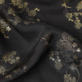 Black Metallic Floral Botanical Printed Pure Silk Crepe Fabric Soft Draping Lightweight Dress Material 140 Cms Width India Origin-D28827 Regal Fabrics