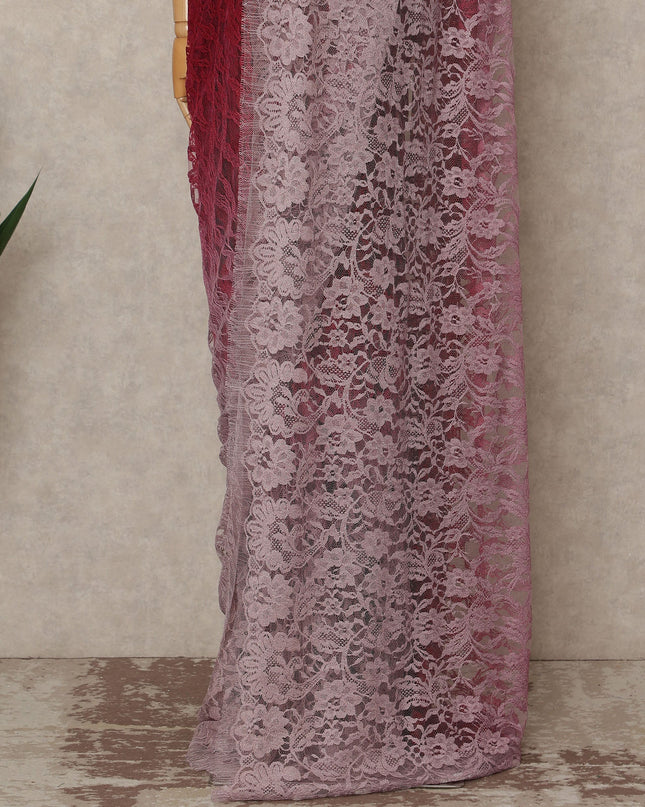 Red Mauve Ombre French Chantilly Lace Saree 5.5 Meters Length 110 Cms Width Premium Floral Lace Fabric Soft Sheer Elegant Draping Party Wear Saree Fabric France Origin-D28683 Regal Fabrics