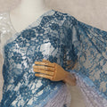 Teal Blue Lavender Ombre French Chantilly Lace Saree 5.5 Meters Length 110 Cms Width Premium Floral Lace Fabric Soft Sheer Elegant Draping Party Wear Saree Fabric France Origin-D28681 Regal Fabrics