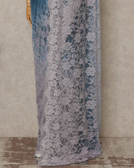 Teal Blue Lavender Ombre French Chantilly Lace Saree 5.5 Meters Length 110 Cms Width Premium Floral Lace Fabric Soft Sheer Elegant Draping Party Wear Saree Fabric France Origin-D28681 Regal Fabrics