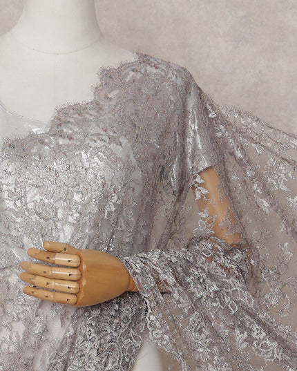 Metallic Silver Chantilly Lace Saree - D31684