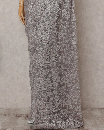 Metallic Silver Chantilly Lace Saree - D31684