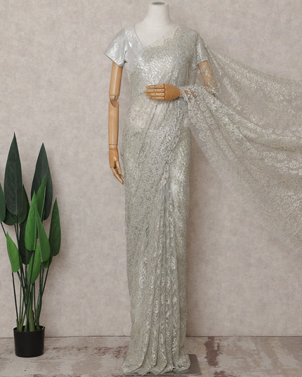 Champagne Gold Chantilly Lace Saree - D31679