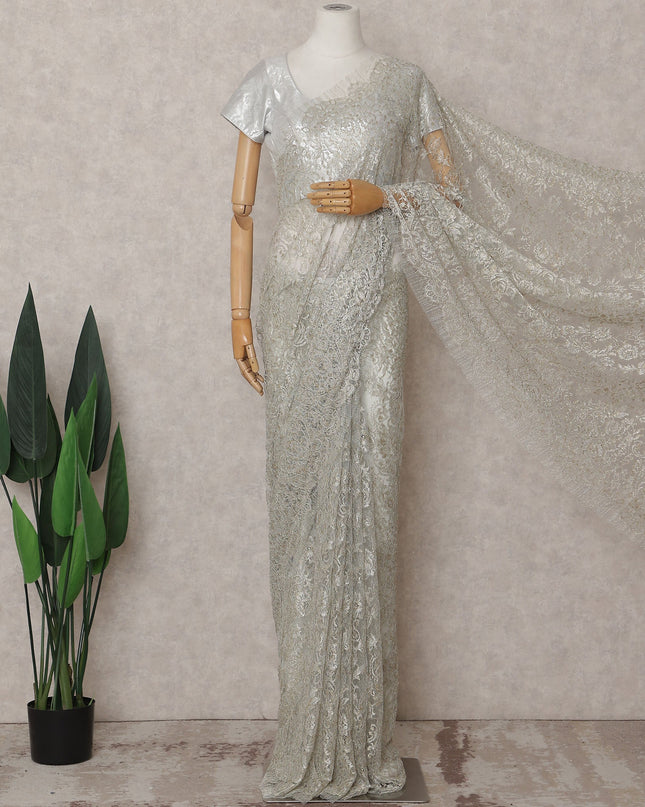 Champagne Gold Chantilly Lace Saree - D31679