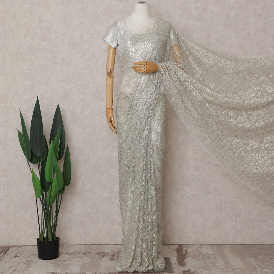 Champagne Gold Chantilly Lace Saree - D31679