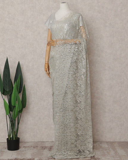 Champagne Gold Chantilly Lace Saree - D31679