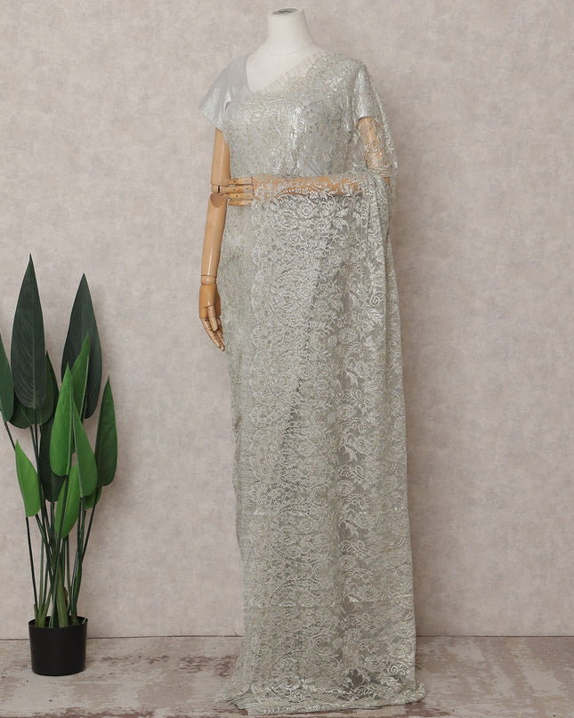 Champagne Gold Chantilly Lace Saree - D31679