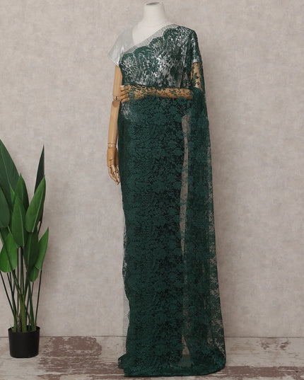 Emerald Bottle Green French Chantilly Lace Saree 5.5m