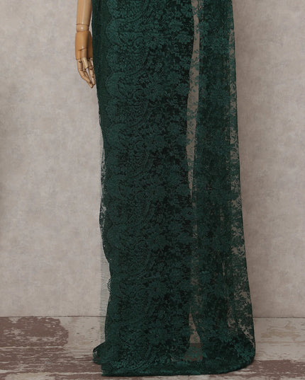 Emerald Bottle Green French Chantilly Lace Saree 5.5m