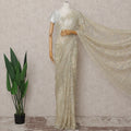 Cream Gold French Chantilly Lace Saree 5.5m