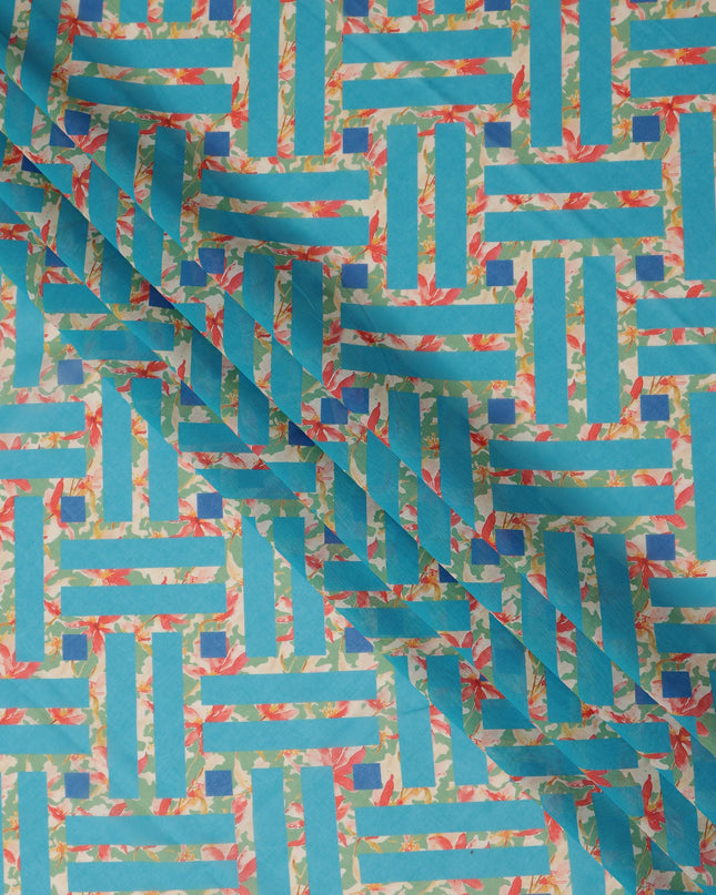Blue Geometric Sudanese Cotton Voile Thobe