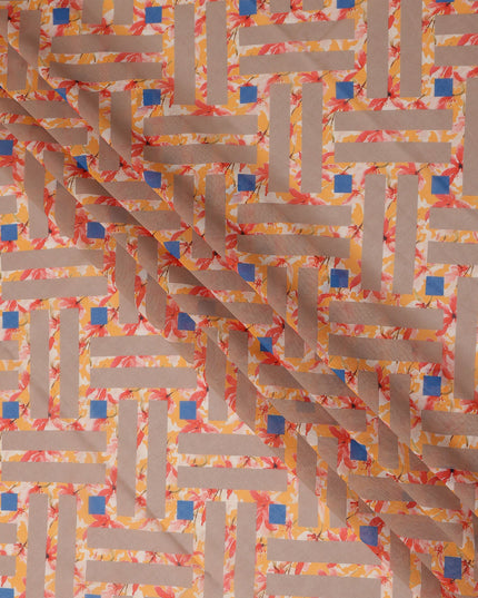 Beige Geometric Sudanese Cotton Voile Thobe