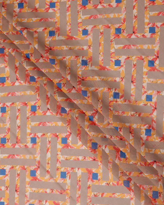Beige Geometric Sudanese Cotton Voile Thobe