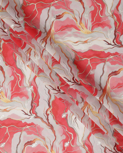Red Abstract Sudanese Cotton Voile Thobe