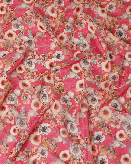 Coral Pink Printed Cotton Voile Fabric 110cm