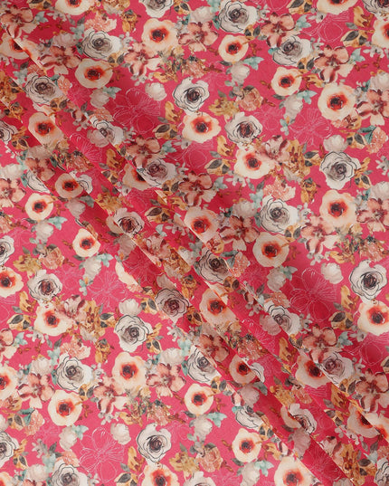 Coral Pink Printed Cotton Voile Fabric 110cm