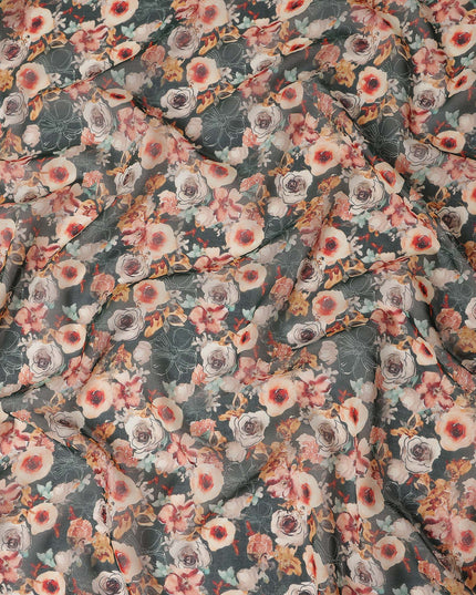 Slate Green Printed Cotton Voile Fabric 110cm