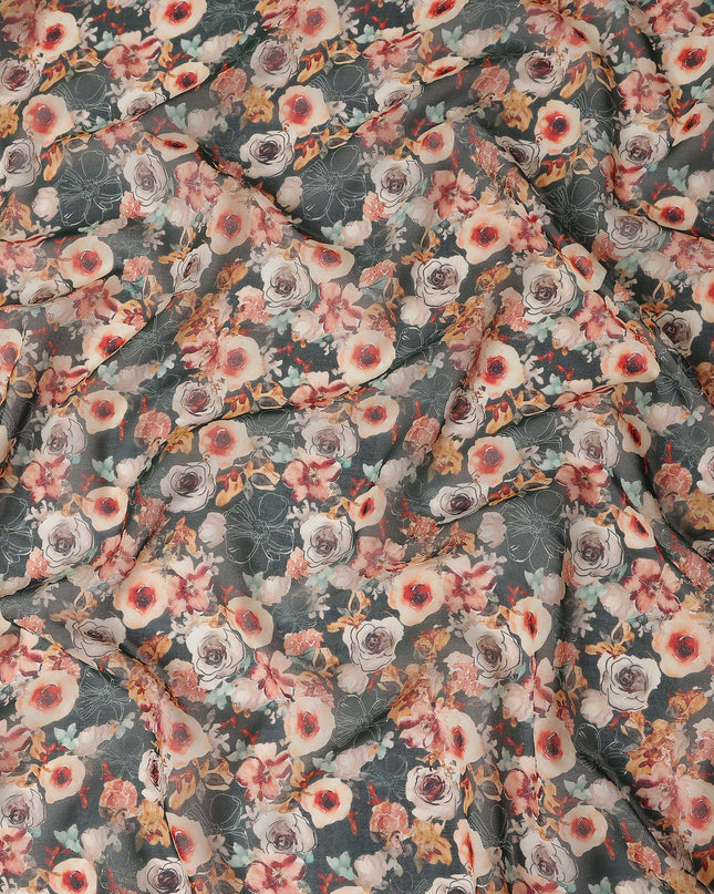 Slate Green Printed Cotton Voile Fabric 110cm