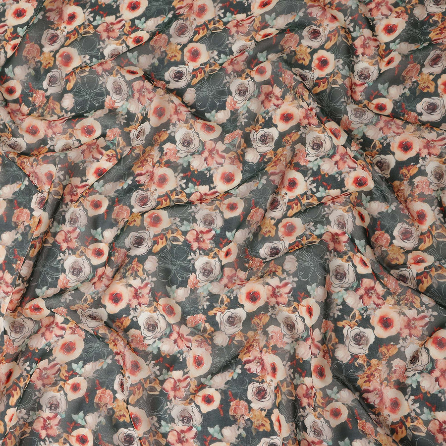 Slate Green Printed Cotton Voile Fabric 110cm