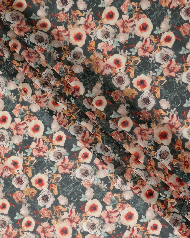 Slate Green Printed Cotton Voile Fabric 110cm