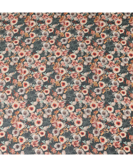 Slate Green Printed Cotton Voile Fabric 110cm