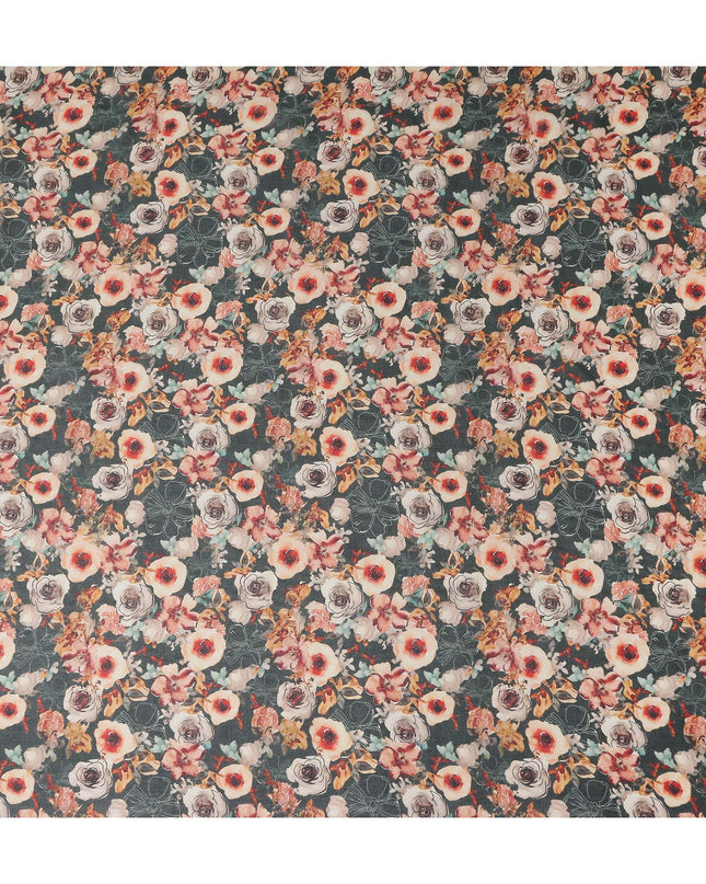 Slate Green Printed Cotton Voile Fabric 110cm